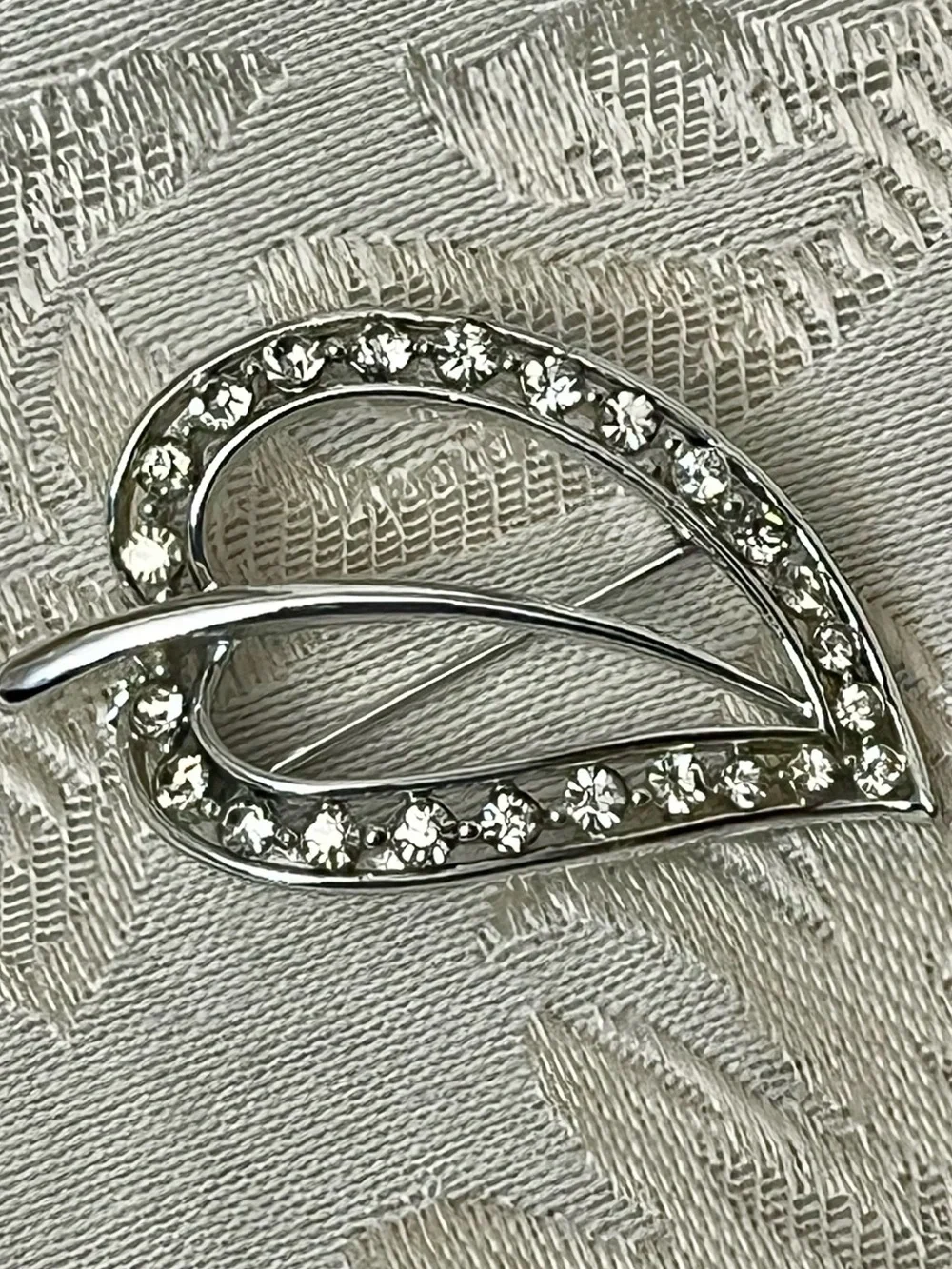 Vtg Lisner Silver Leaf Brooch Pin Clear Rhinestone Mid Century Retro Costume 2